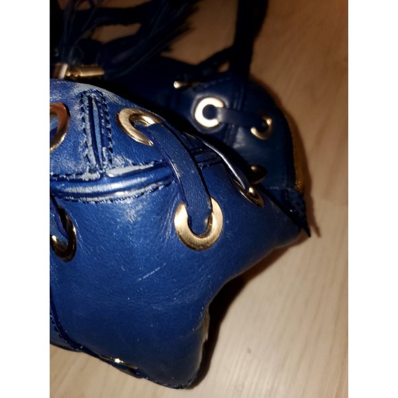 Michael Kors Blue Leather Handbag With Braided Handles & Tassel Detailing - Picture 7 of 11